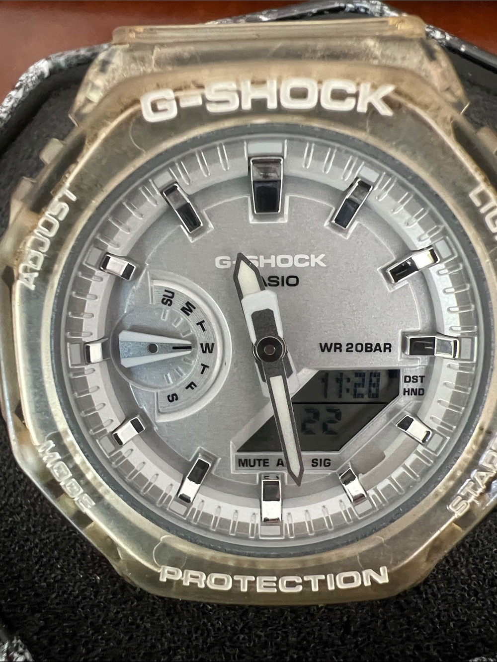 G-Shock Clear Resin Watch with Silver Dial and White Accents